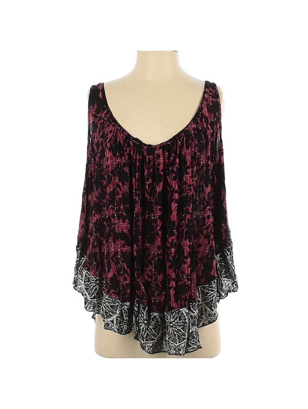 Free People Chloe Cold Shoulder Blouse in Cherry Combo - Boho Floral 3/4 Small - Picture 2 of 9